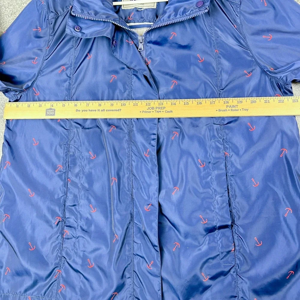GH Bass Coastal Navy Blue Red Anchor Preppy Jacket Packable Hood Womens L